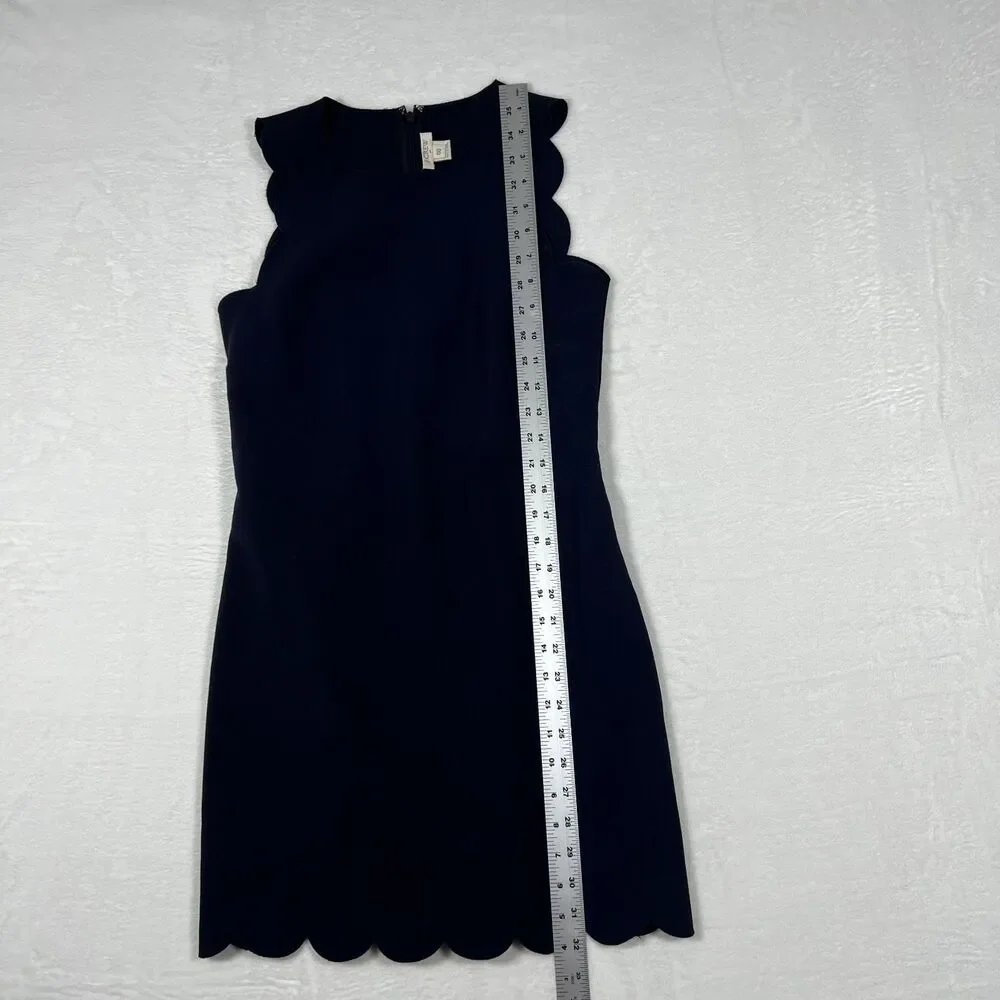 J Crew Womens 00 Navy Blue Scalloped Sheath Dress Sleeveless Fitted Back Zip
